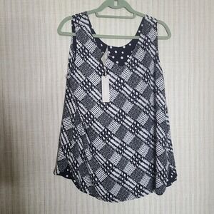Chicos Reversible Tank Top Black White Polka Dot Plaid Print Size 2